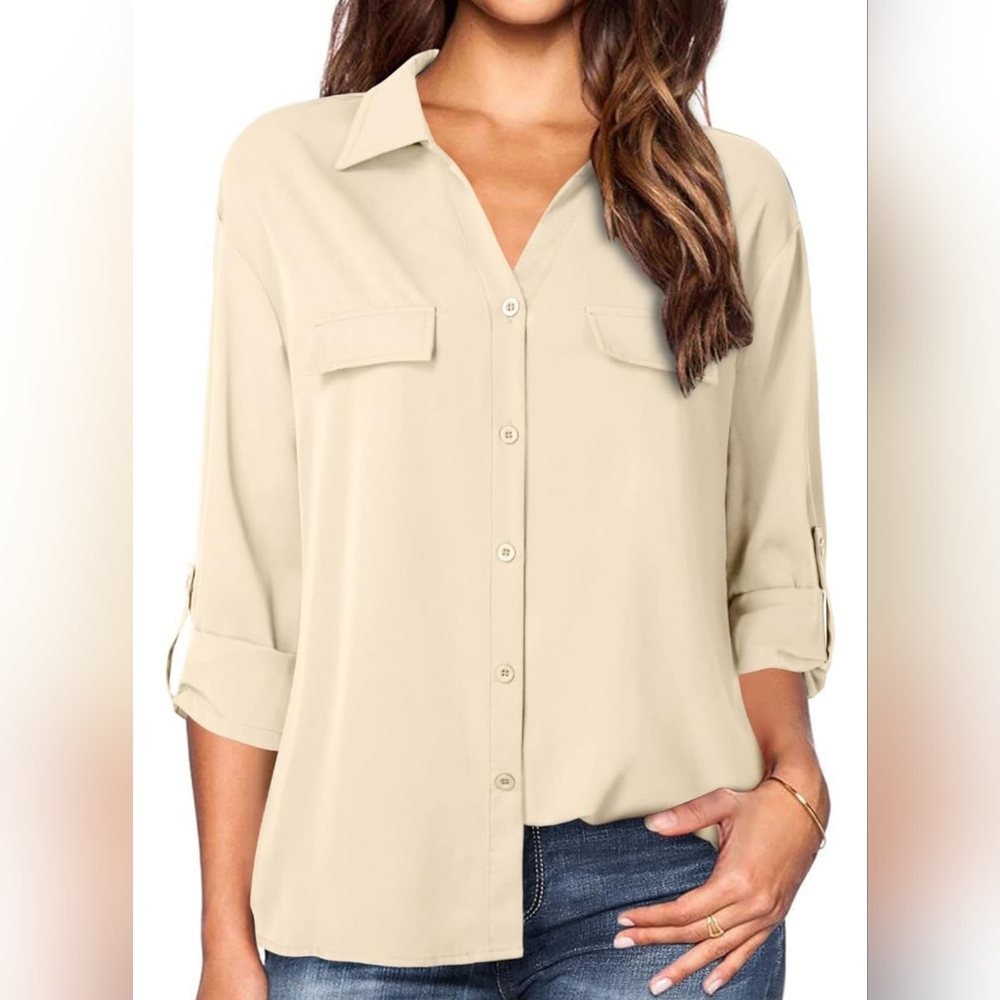 Long sleeve beige  button down blouse